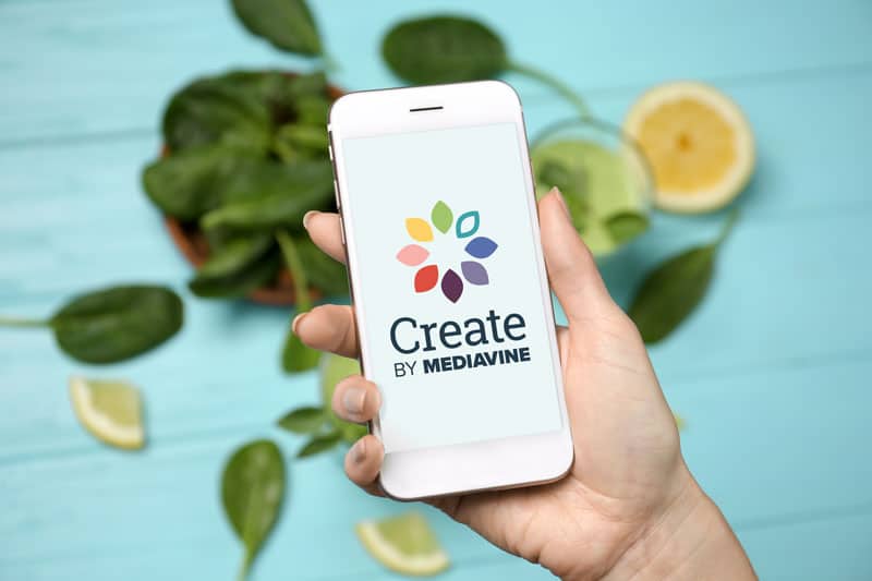 create logo on phone with food in background