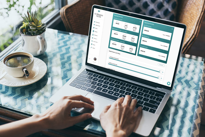 person looking at the mediavine dashboard on a laptop in a cafe